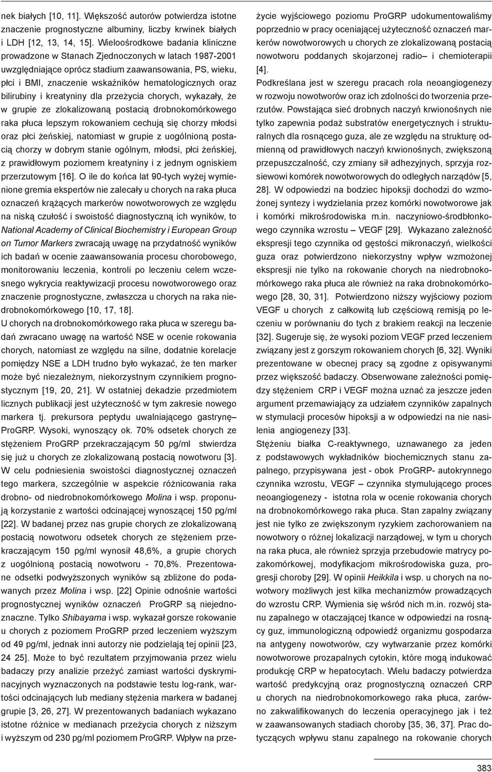 bilirubiny i kreatyniny dla przeżycia chorych, wykazały, że w grupie ze zlokalizowaną postacią drobnokomórkowego raka płuca lepszym rokowaniem cechują się chorzy młodsi oraz płci żeńskiej, natomiast