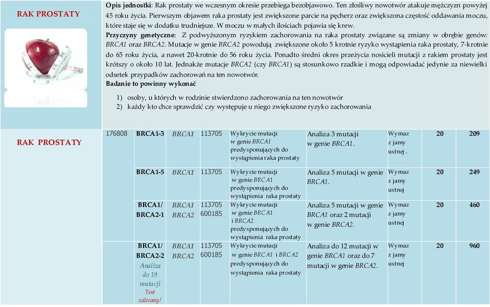 Przyczyny genetyczne: Z podwyższonym ryzykiem raka prostaty związane są zmiany w obrębie genów: BRCA1 oraz BRCA2.