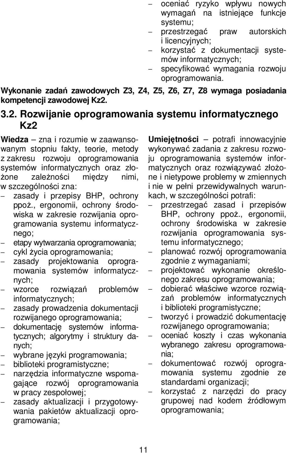 3.2. Rozwijanie oprogramowania systemu informatycznego Kz2 Wiedza zna i rozumie w zaawansowanym stopniu fakty, teorie, metody z zakresu rozwoju oprogramowania systemów informatycznych oraz złożone