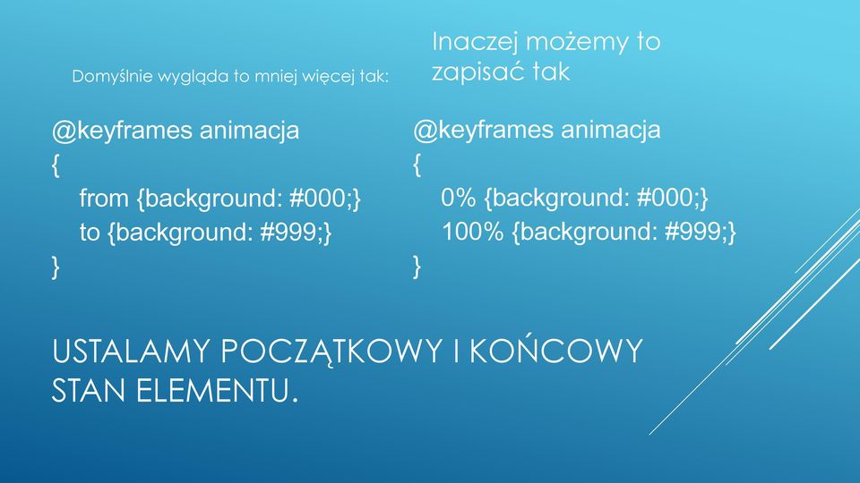 to zapisać tak @keyframes animacja { 0% {background: #000;} 100%