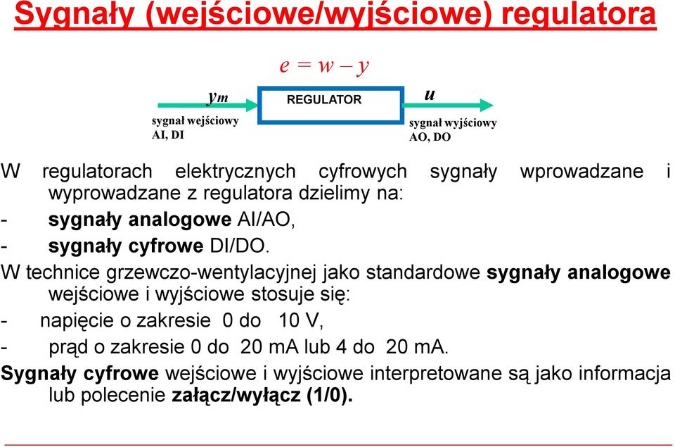 Wtechnicegrzewczo-wentylacyjnejjakostandardowe sygnały analogowe wejściowe iwyjściowe stosuje się: - napięcie ozakresie 0do 10 V, -