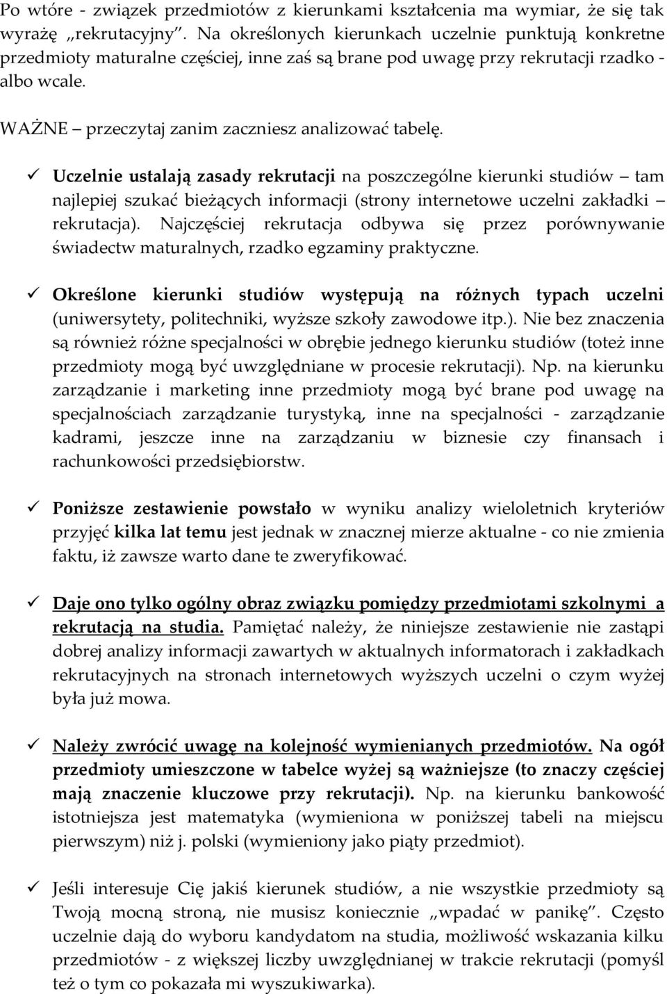 WAŻNE przeczytaj zanim zaczniesz analizować tabelę.