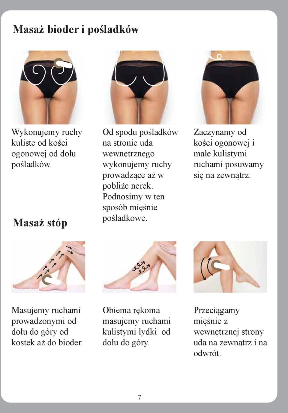 Podnosimy w ten sposób mięśnie pośladkowe. Zaczynamy od kości ogonowej i małe kulistymi ruchami posuwamy się na zewnątrz.