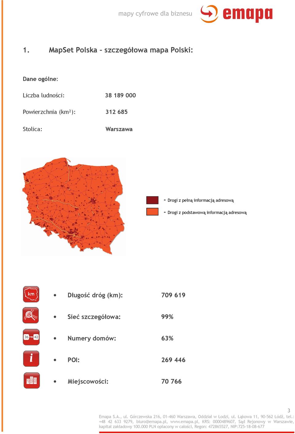 informacją adresową - Drogi z podstawową informacją adresową Długość dróg