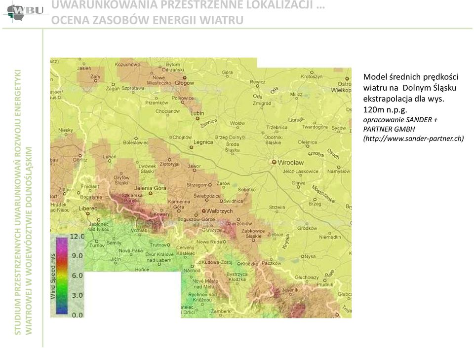 Dolnym Śląsku ekstrapolacja dla wys. 120m n.p.g.