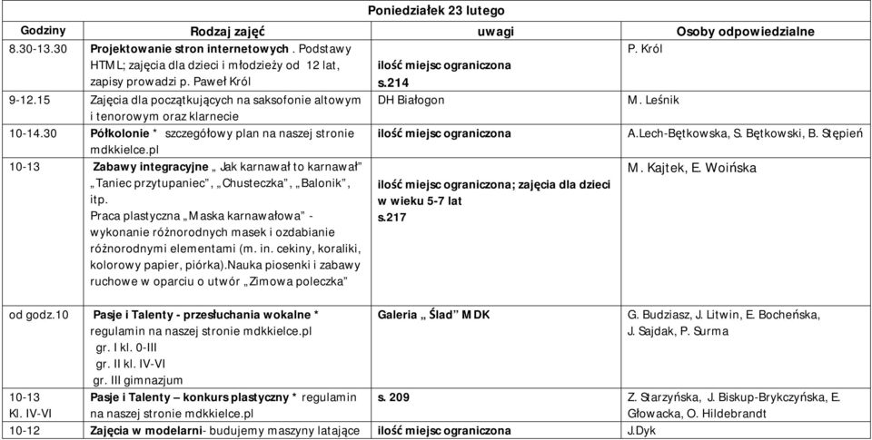 Stępień 10-13 Zabawy integracyjne Jak karnawał to karnawał Taniec przytupaniec, Chusteczka, Balonik, itp.