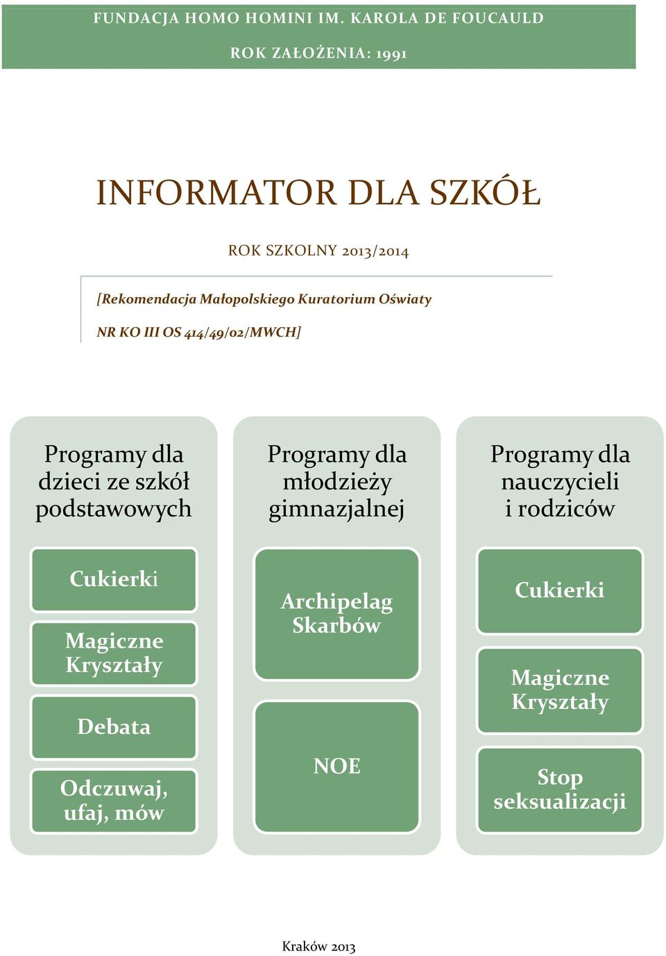 Małopolskiego Kuratorium Oświaty NR KO III OS 414/49/02/MWCH] Programy dla dzieci ze szkół podstawowych