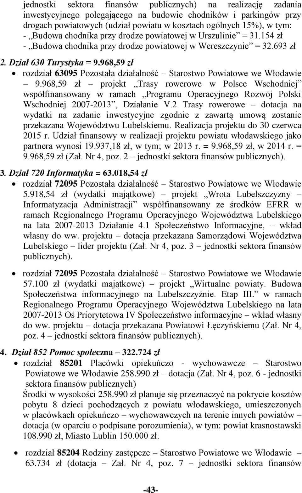 968,59 zł rozdział 63095 Pozostała działalność Starostwo Powiatowe we Włodawie 9.