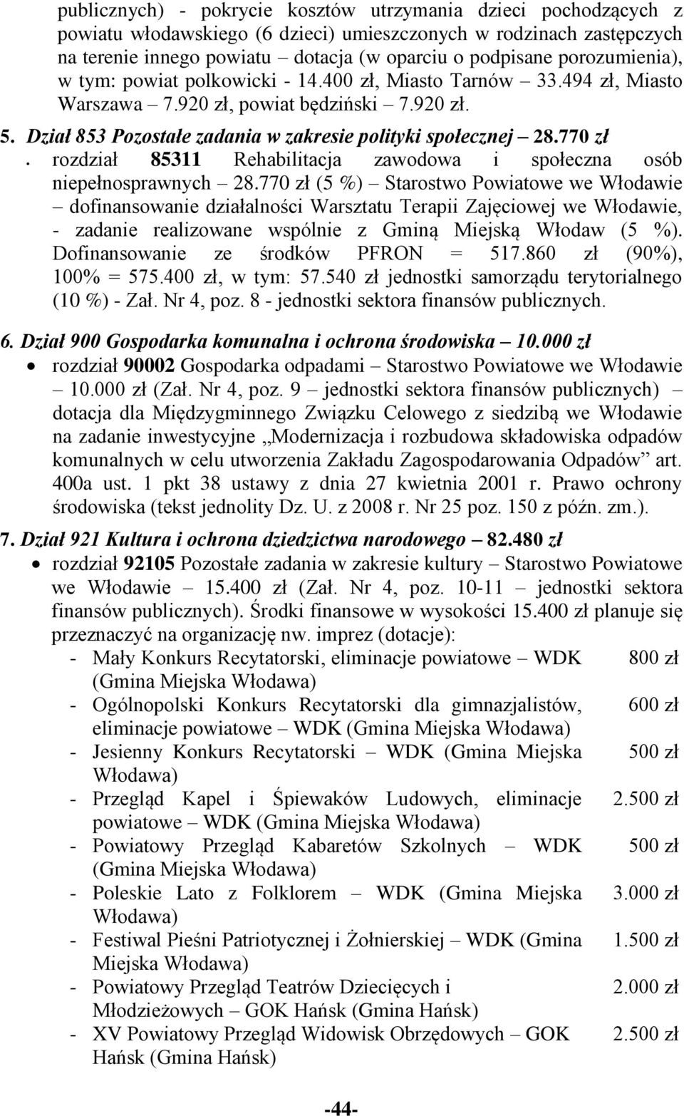 770 zł rozdział 85311 Rehabilitacja zawodowa i społeczna osób niepełnosprawnych 28.