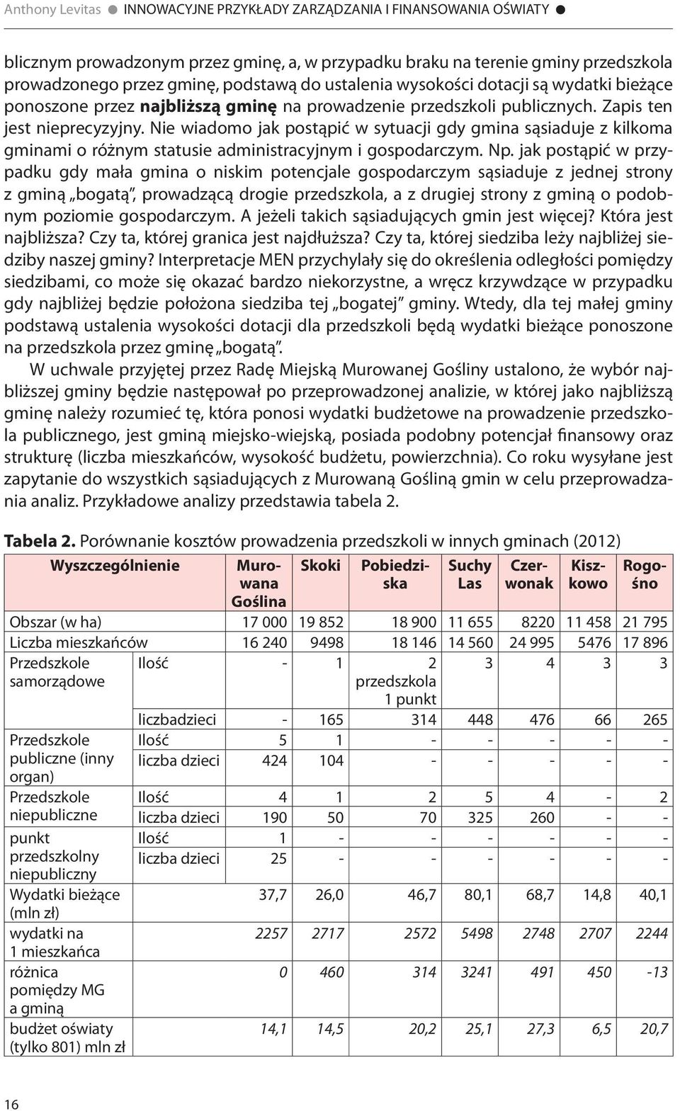 Np. jak postąpić w przypadku gdy mała gmina o niskim potencjale gospodarczym sąsiaduje z jednej strony z gminą bogatą, prowadzącą drogie przedszkola, a z drugiej strony z gminą o podobnym poziomie