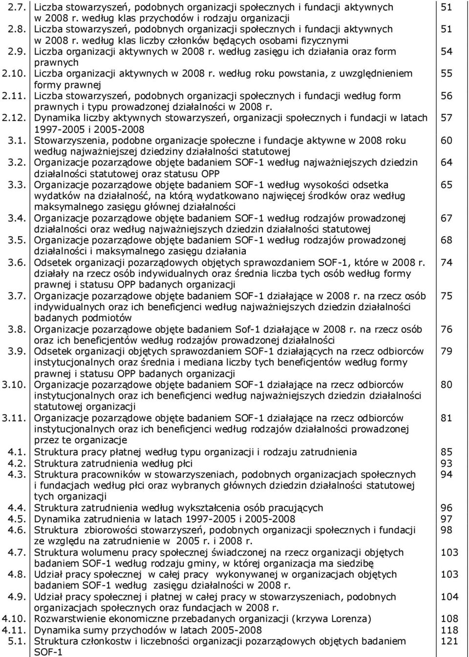 Liczba stowarzyszeń, podobnych organizacji społecznych i fundacji według form 56 prawnych i typu prowadzonej działalności w 2008 r. 2.12.