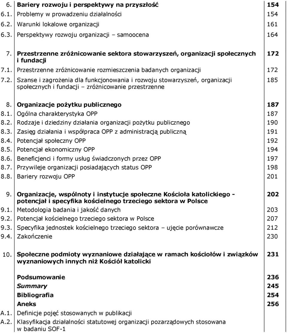 7.2. Szanse i zagrożenia dla funkcjonowania i rozwoju stowarzyszeń, organizacji społecznych i fundacji zróżnicowanie przestrzenne 172 185 8. Organizacje pożytku publicznego 187 8.1. Ogólna charakterystyka OPP 187 8.