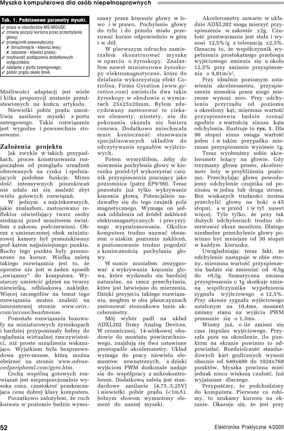 wyłączników; zasilanie z portu szeregowego; pobór prądu około 6mA. Moøliwoúci adaptacji jest wiele i kilka propozycji zostanie przedstawionych na koòcu artyku³u.