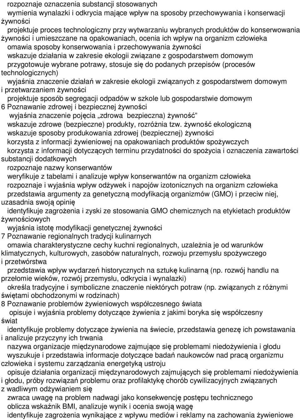 związane z gospodarstwem domowym przygotowuje wybrane potrawy, stosuje się do podanych przepisów (procesów technologicznych) wyjaśnia znaczenie działań w zakresie ekologii związanych z gospodarstwem