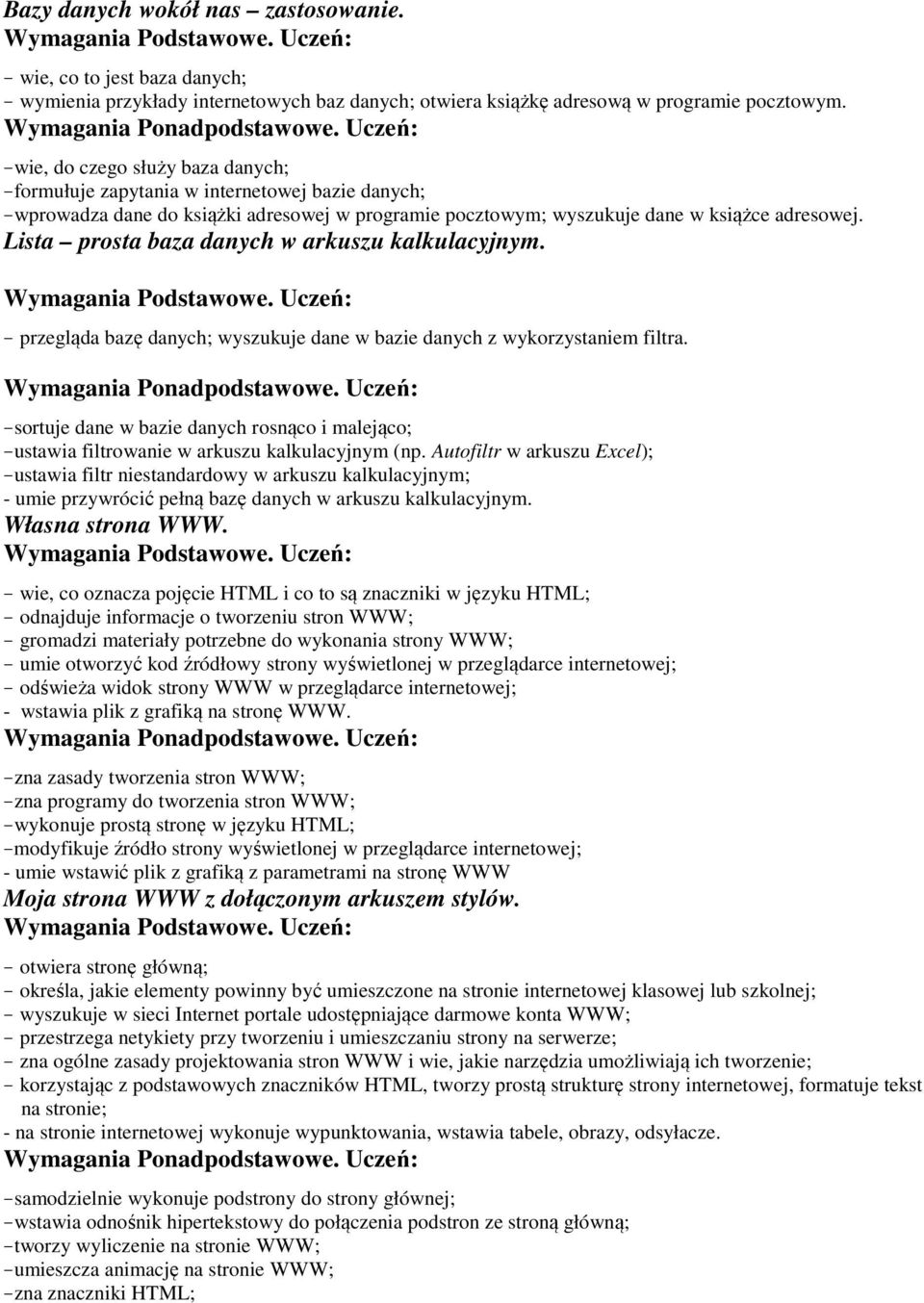 Lista prosta baza danych w arkuszu kalkulacyjnym. przegląda bazę danych; wyszukuje dane w bazie danych z wykorzystaniem filtra.