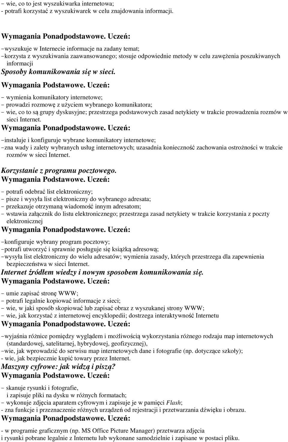 wymienia komunikatory internetowe; prowadzi rozmowę z użyciem wybranego komunikatora; wie, co to są grupy dyskusyjne; przestrzega podstawowych zasad netykiety w trakcie prowadzenia rozmów w sieci