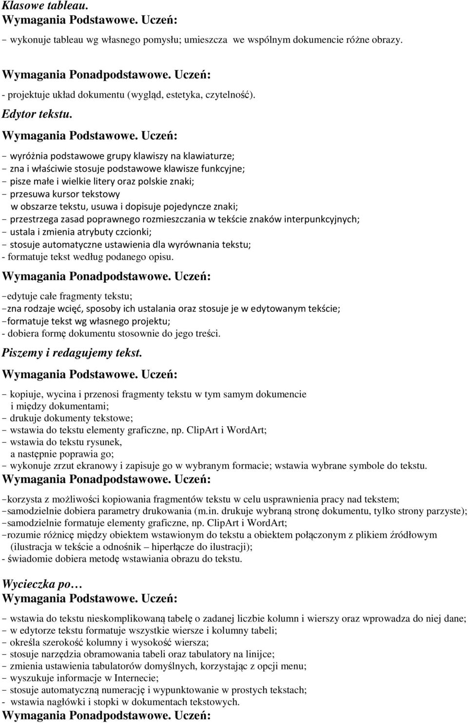 usuwa i dopisuje pojedyncze znaki; przestrzega zasad poprawnego rozmieszczania w tekście znaków interpunkcyjnych; ustala i zmienia atrybuty czcionki; stosuje automatyczne ustawienia dla wyrównania