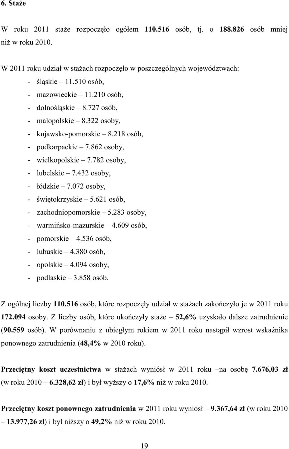072 osoby, - świętokrzyskie 5.621, - zachodniopomorskie 5.283 osoby, - warmińsko-mazurskie 4.609, - pomorskie 4.536, - lubuskie 4.380, - opolskie 4.094 osoby, - podlaskie 3.858. Z ogólnej liczby 110.
