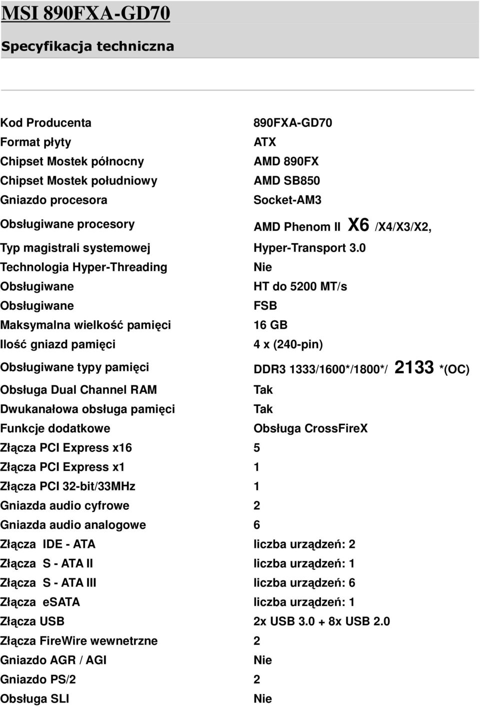 0 Technologia Hyper-Threading Nie Obsługiwane HT do 5200 MT/s Obsługiwane FSB Maksymalna wielkość pamięci 16 GB Ilość gniazd pamięci 4 x (240-pin) Obsługiwane typy pamięci DDR3 1333/1600*/1800*/ 2133