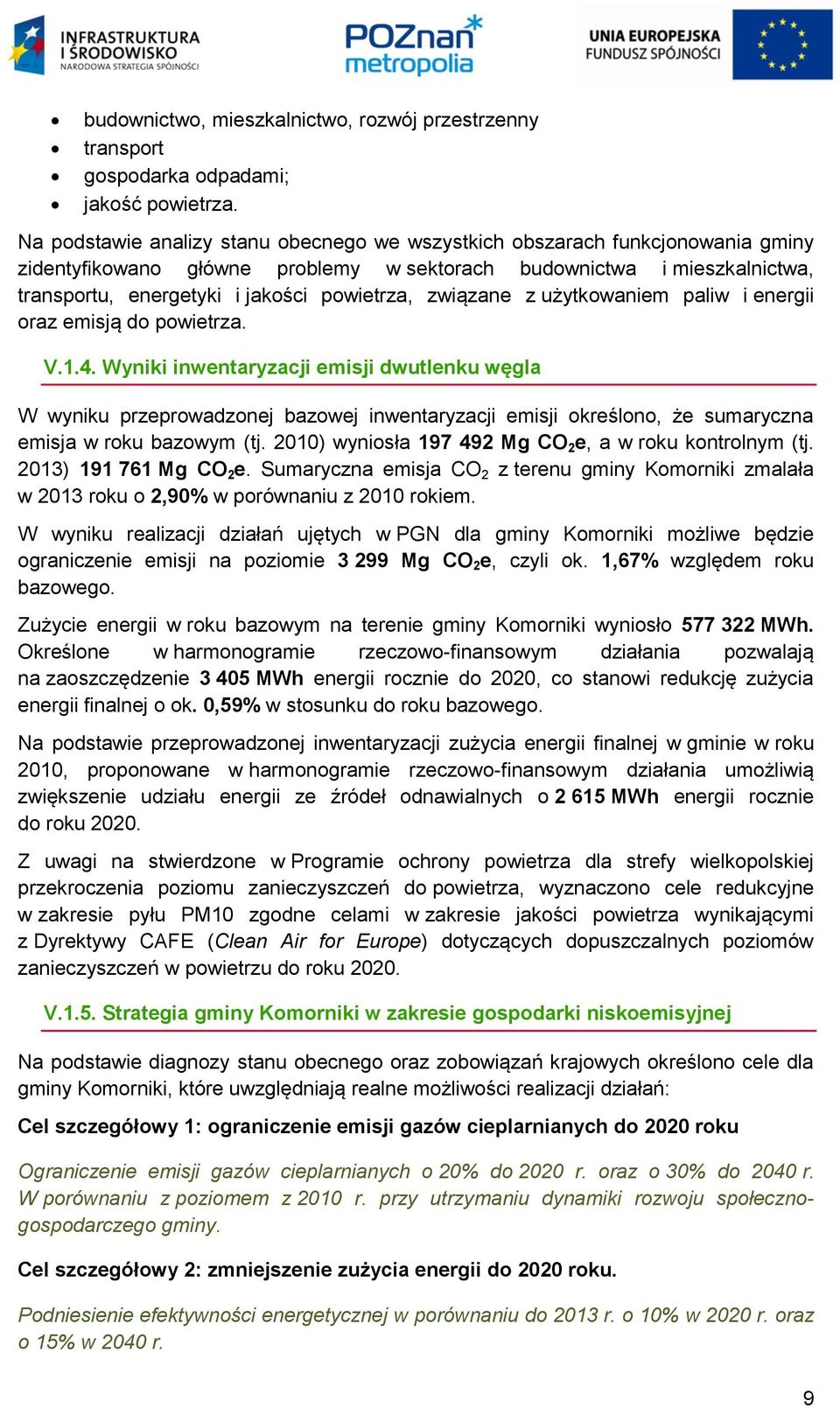 związane z użytkowaniem paliw i energii oraz emisją do powietrza. V.1.4.