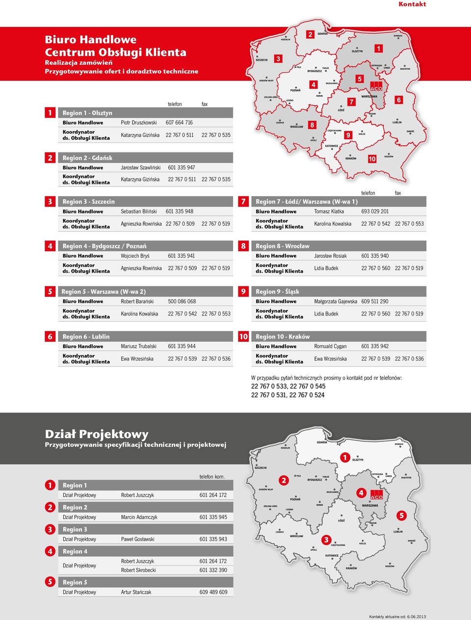 Obsługi Klienta Katarzyna Gizińska 22 767 0 511 22 767 0 535 3 Region 3 - Szczecin Biuro Handlowe Sebastian Biliński 601 335 948 7 telefon Region 7 - Łódź/ Warszawa (W-wa 1) Biuro Handlowe Tomasz