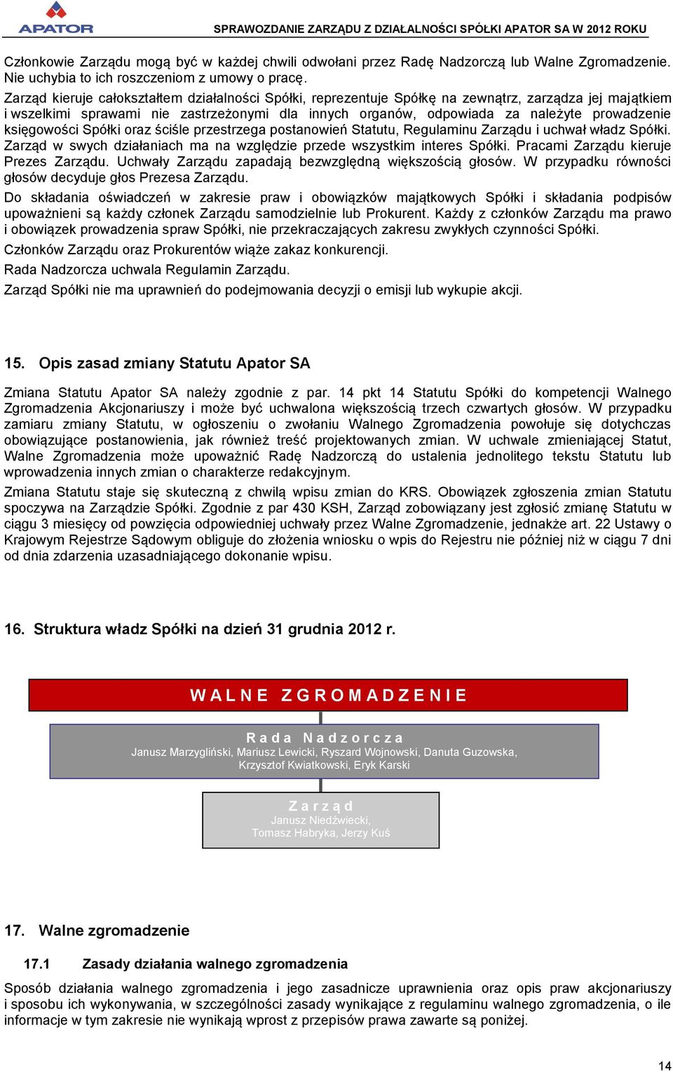 księgowości Spółki oraz ściśle przestrzega postanowień Statutu, Regulaminu Zarządu i uchwał władz Spółki. Zarząd w swych działaniach ma na względzie przede wszystkim interes Spółki.