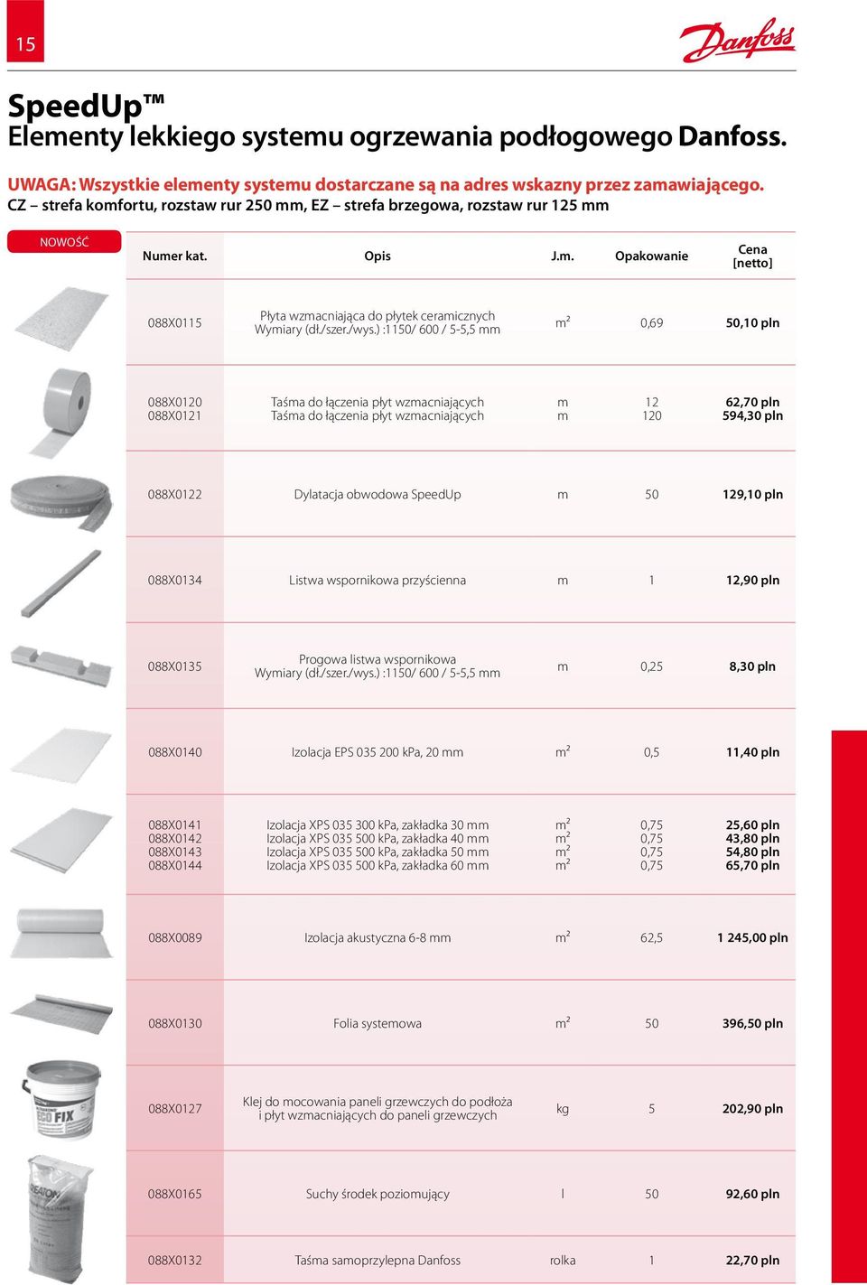 /wys.) :1150/ 600 / 5-5,5 mm m² 0,69 50,10 pln 088X0120 088X0121 Taśma do łączenia płyt wzmacniających Taśma do łączenia płyt wzmacniających m m 12 120 62,70 pln 594,30 pln 088X0122 Dylatacja