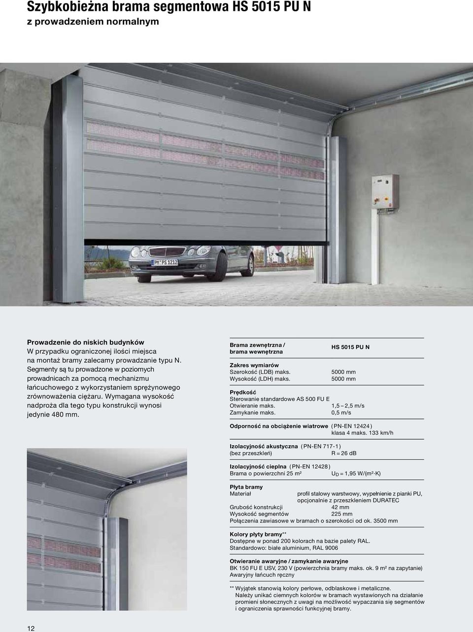 Wymagana wysokość nadproża dla tego typu konstrukcji wynosi jedynie 480 mm. Brama zewnętrzna / brama wewnętrzna Zakres wymiarów Szerokość (LDB) maks. Wysokość (LDH) maks.