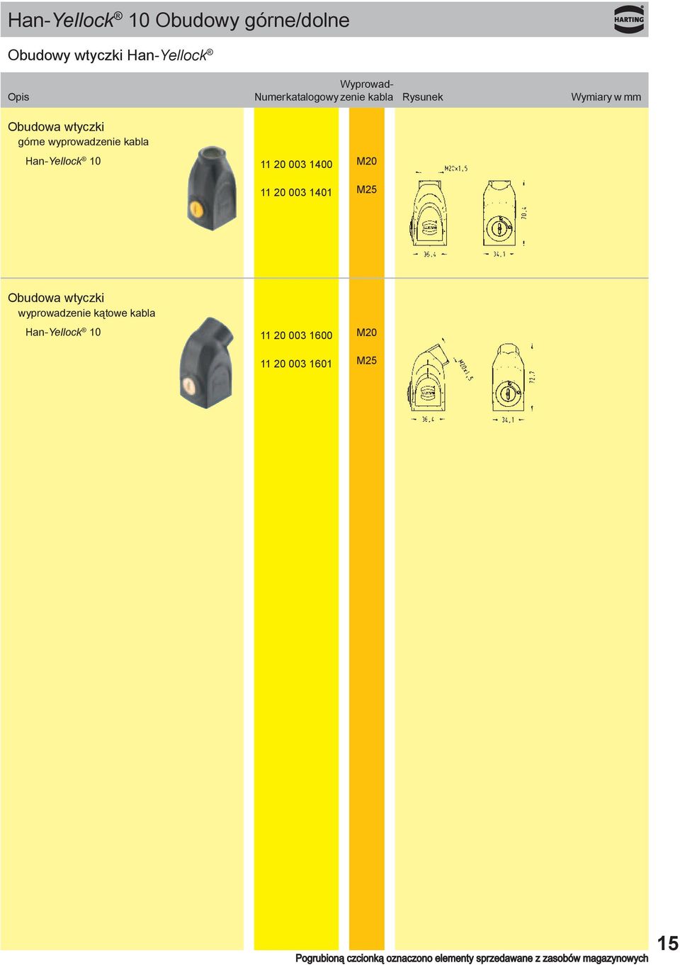 1400 11 20 003 1401 M20 M25 Obudowa wtyczki wyprowadzenie kątowe kabla Han-Yellock 10 11 20 003