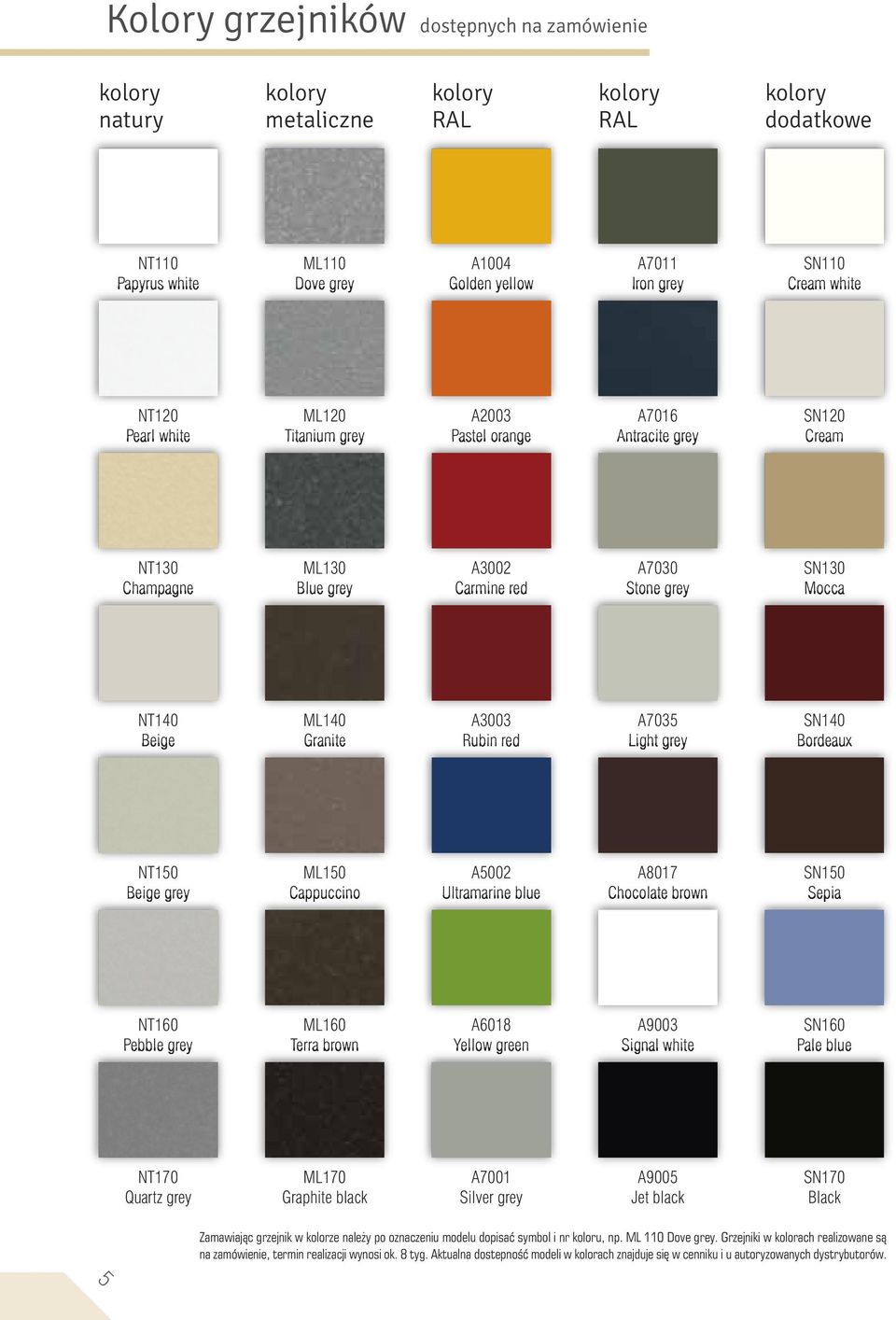 A3 Rubin red A7035 Light grey SN140 Bordeaux NT150 Beige grey ML150 Cappuccino A2 Ultramarine blue A8017 Chocolate brown SN150 Sepia NT160 Pebble grey ML160 Terra brown A6018 Yellow green A3 Signal