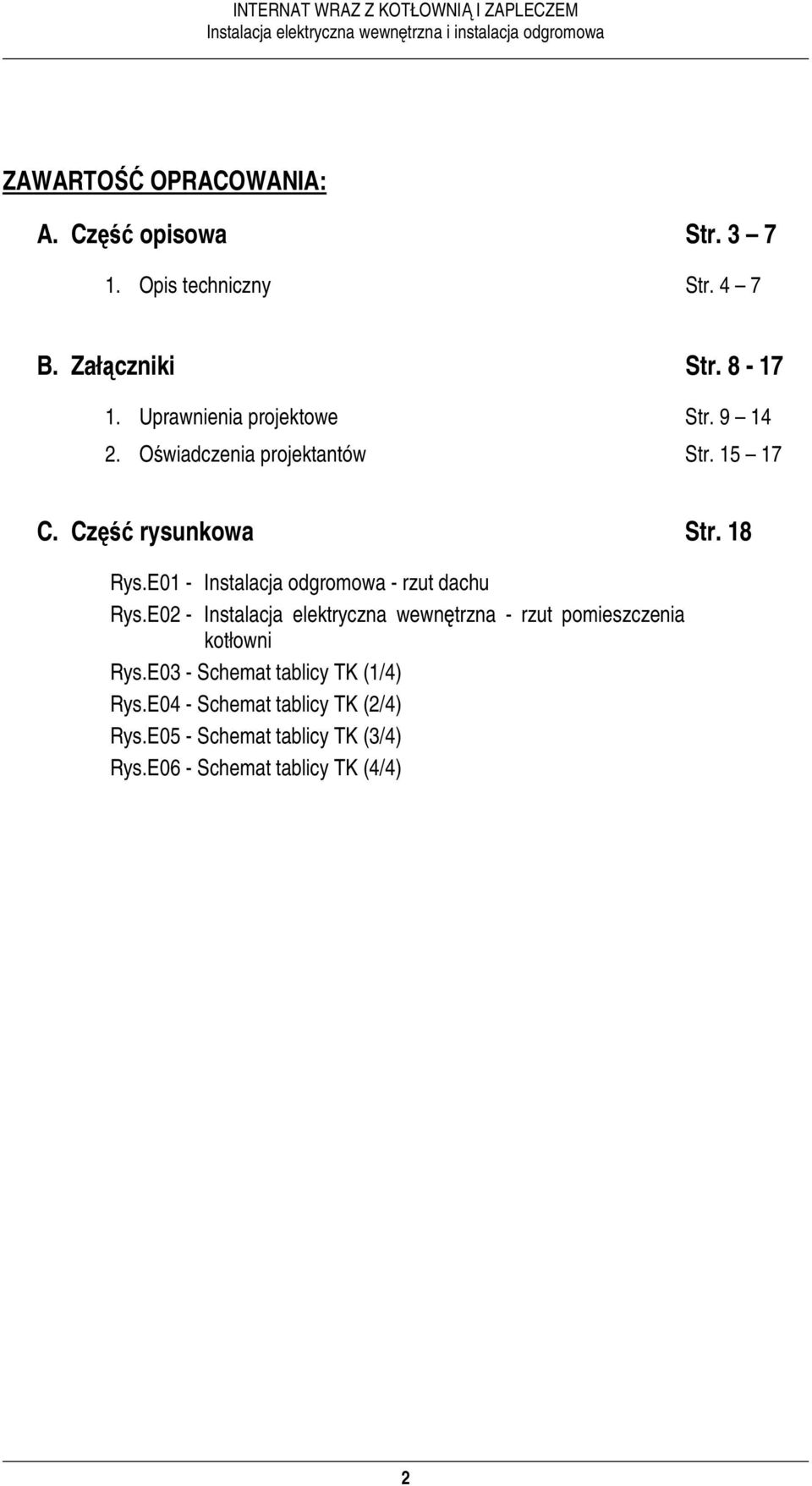 E01 - Instalacja odgromowa - rzut dachu Rys.