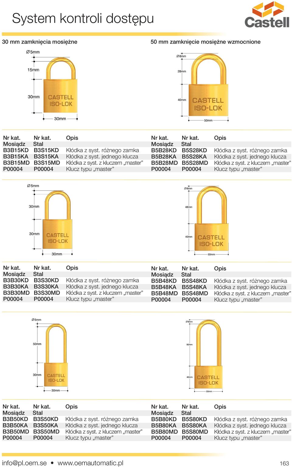 z kluczem master B3B30KD B3S30KD Kłódka z syst. różnego zamka B3B30KA B3S30KA Kłódka z syst. jednego klucza B3B30MD B3S30MD Kłódka z syst. z kluczem master B5B48KD B5S48KD Kłódka z syst.