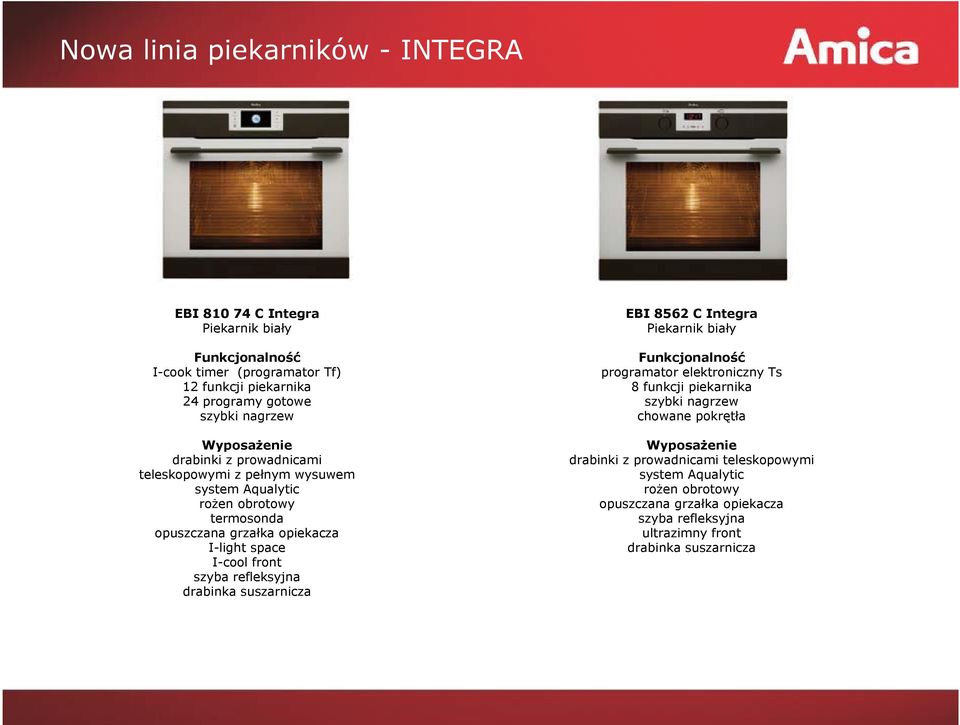 opuszczana grzałka opiekacza I-light space I-cool front EBI 8562 C Integra Piekarnik biały programator elektroniczny Ts 8