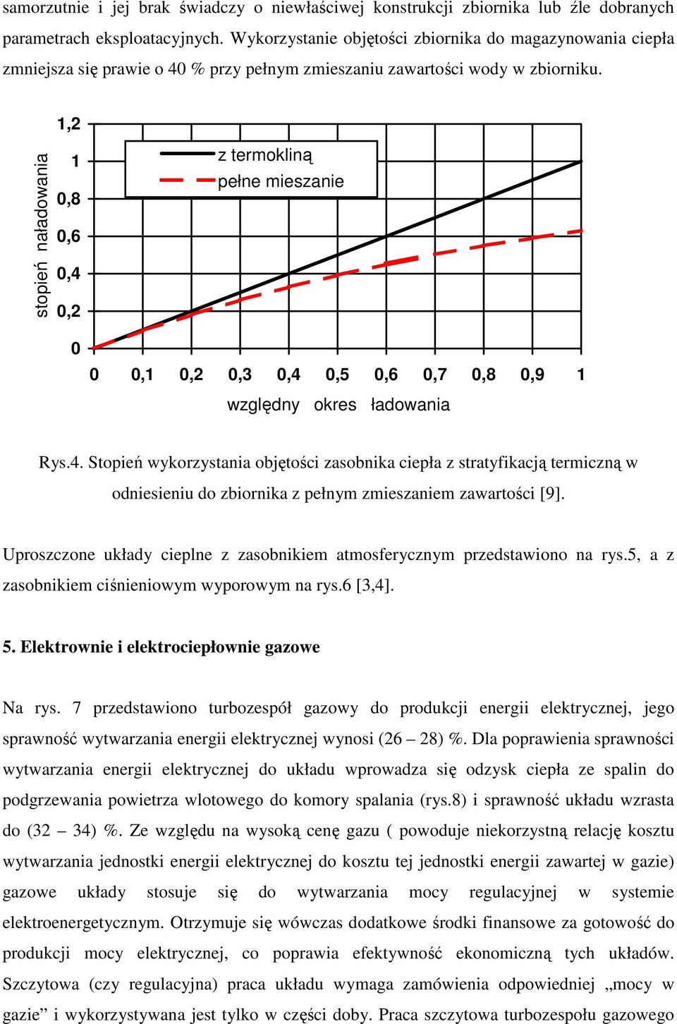 1,2 stopień naładowania 1 0,8 0,6 0,4 0,2 0 z termokliną pełne mieszanie 0 0,1 0,2 0,3 0,4 0,5 0,6 0,7 0,8 0,9 1 względny okres ładowania Rys.4. Stopień wykorzystania objętości zasobnika ciepła z stratyfikacją termiczną w odniesieniu do zbiornika z pełnym zmieszaniem zawartości [9].