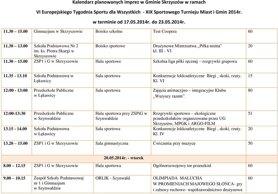 12:00-13: Przedszkole Publiczne 13.15-14.