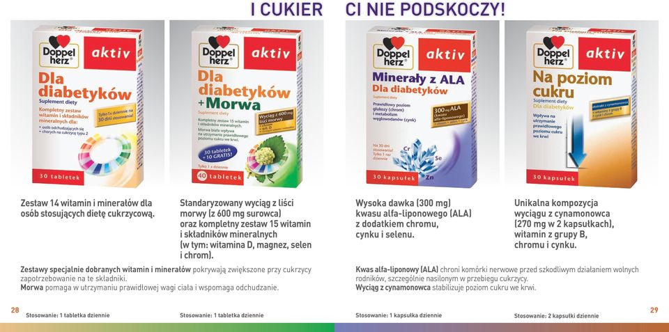 Zestawy specjalnie dobranych witamin i minerałów pokrywają zwiększone przy cukrzycy zapotrzebowanie na te składniki. Morwa pomaga w utrzymaniu prawidłowej wagi ciała i wspomaga odchudzanie.