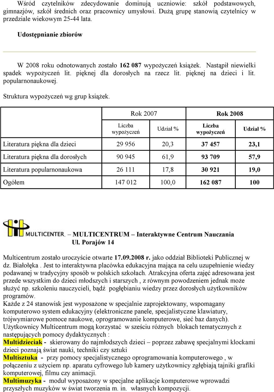 popularnonaukowej. Struktura wypożyczeń wg grup książek.