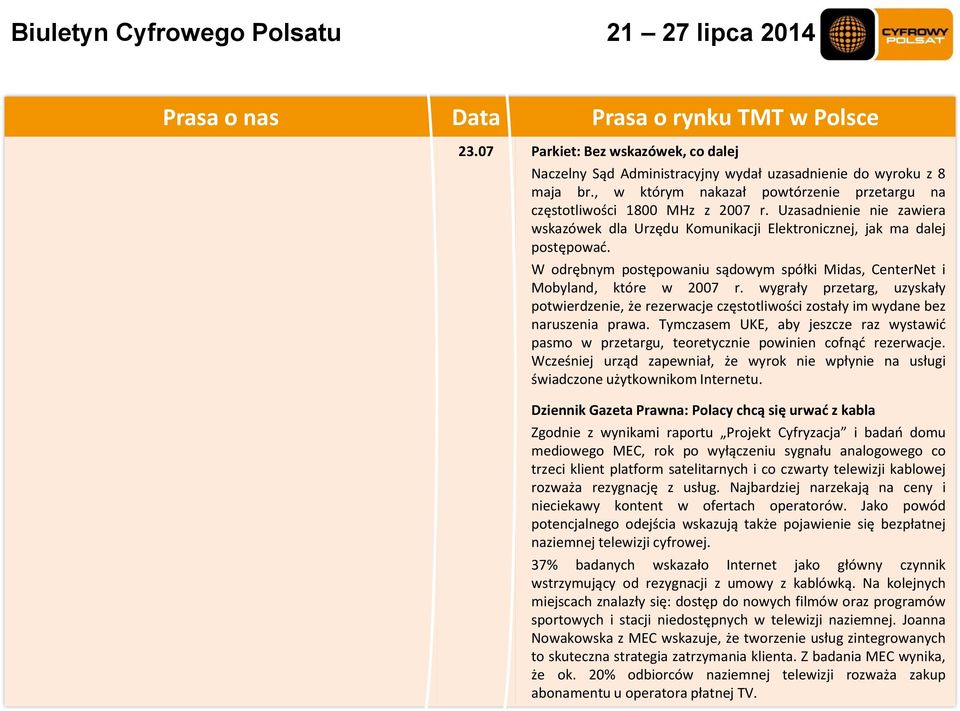 wygrały przetarg, uzyskały potwierdzenie, że rezerwacje częstotliwości zostały im wydane bez naruszenia prawa.