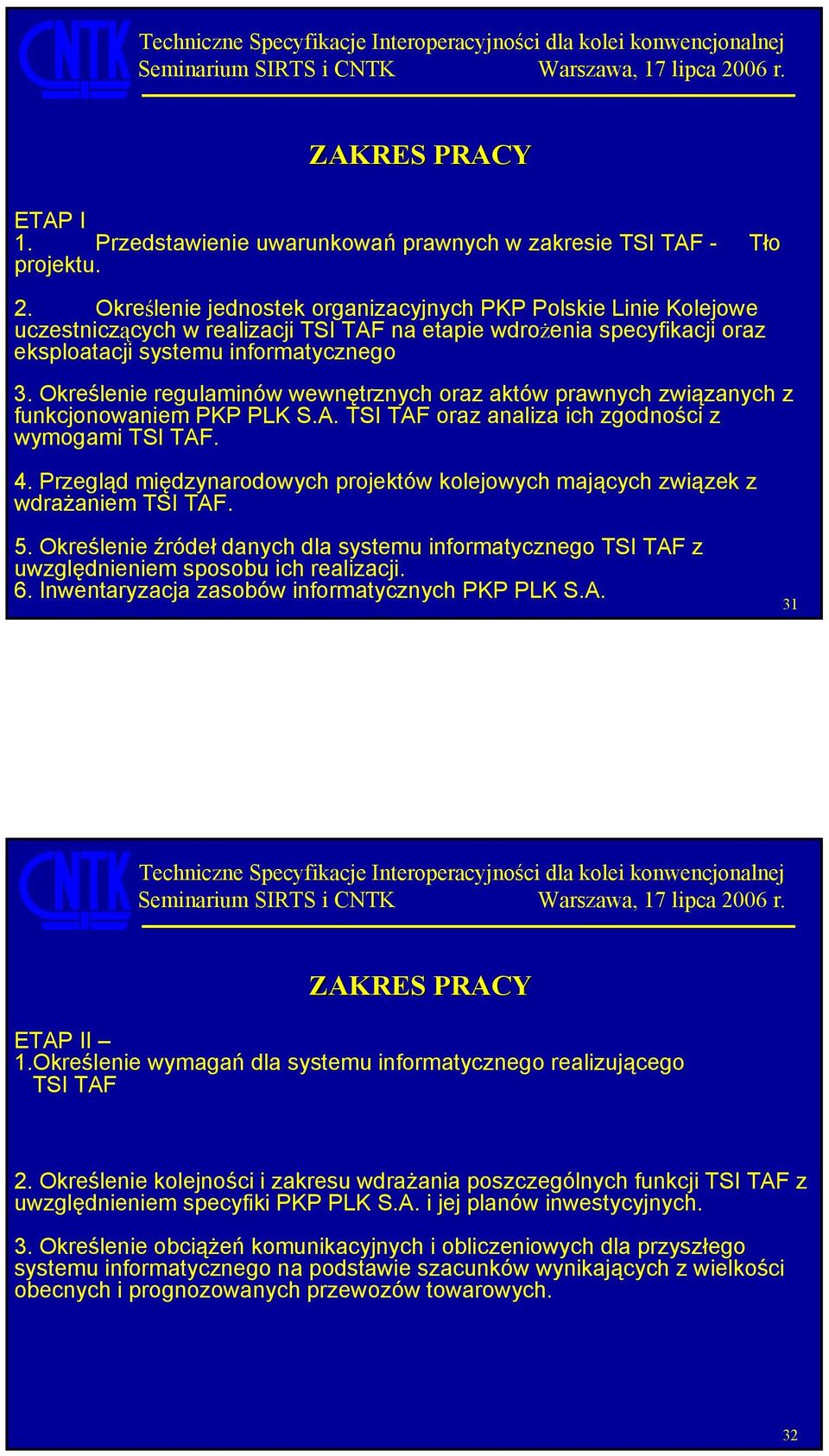 Określenie regulaminów wewnętrznych oraz aktów prawnych związanych z funkcjonowaniem PKP PLK S.A. TSI TAF oraz analiza ich zgodności z wymogami TSI TAF. 4.