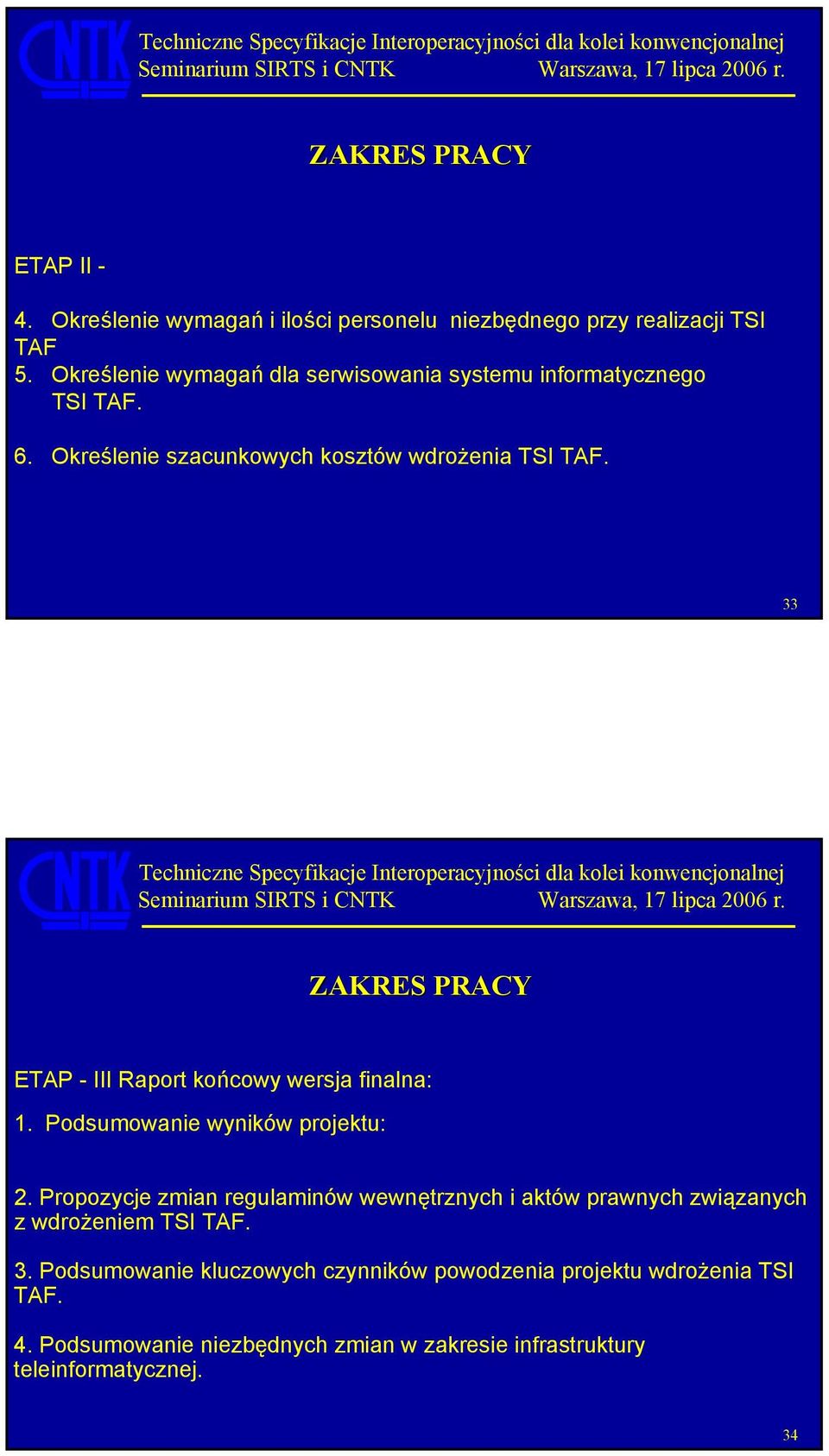 33 ZAKRES PRACY ETAP - III Raport końcowy wersja finalna: 1. Podsumowanie wyników projektu: 2.