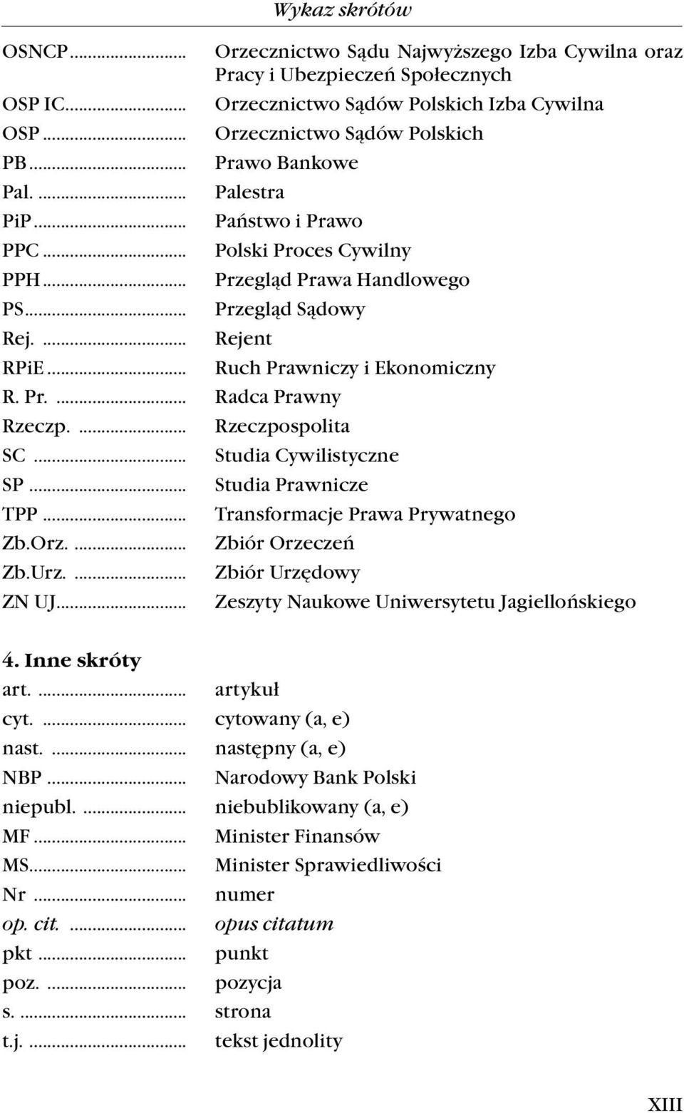 Prawo Polski Proces Cywilny Przegląd Prawa Handlowego Przegląd Sądowy Rejent R. Pr.... Radca Prawny Rzeczp.... SC... SP... TPP... Zb.Orz.... Zb.Urz.... ZN UJ.