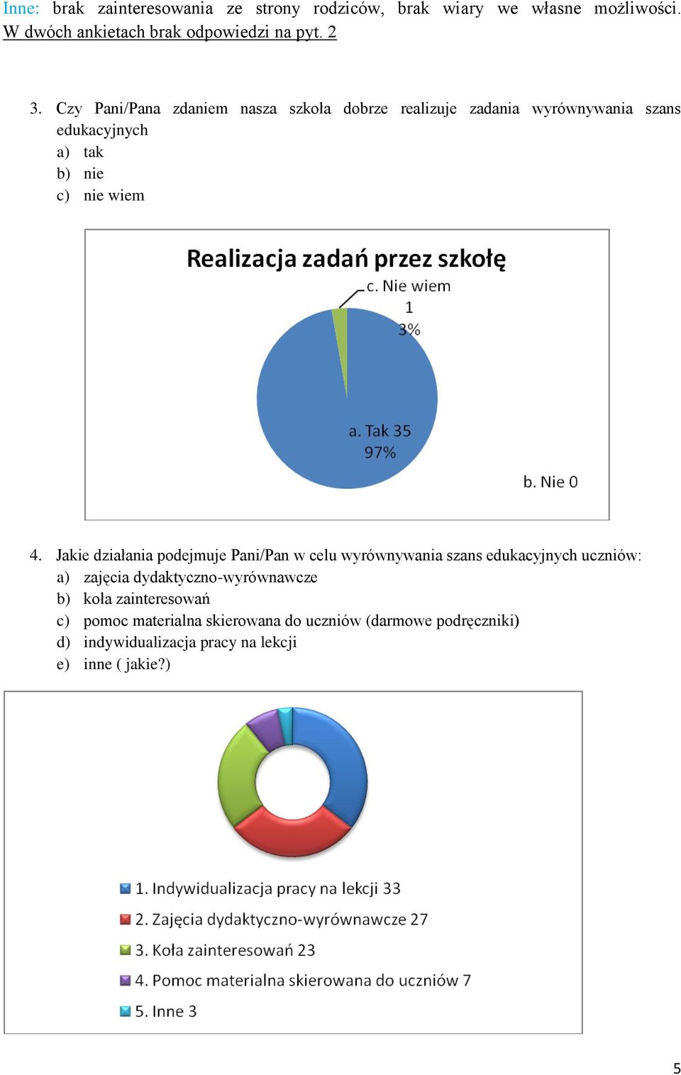 Jakie działania podejmuje Pani/Pan w celu wyrównywania szans edukacyjnych uczniów: a) zajęcia dydaktyczno-wyrównawcze b) koła