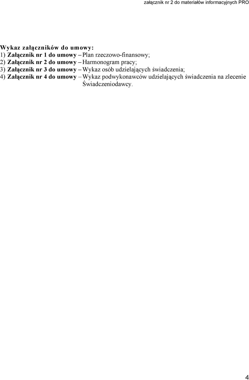 Harmonogram pracy; 3) Załącznik nr 3 do umowy Wykaz osób udzielających świadczenia;