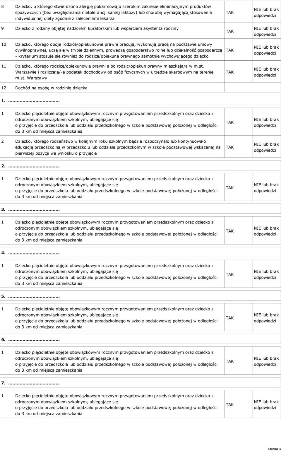 wykonują pracę na podstawie umowy cywilnoprawnej, uczą się w trybie dziennym, prowadzą gospodarstwo rolne lub działalność gospodarczą - kryterium stosuje się również do rodzica/opiekuna prawnego