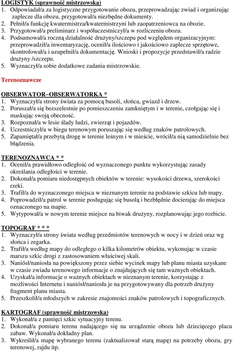 Podsumował/a roczną działalność druŝyny/szczepu pod względem organizacyjnym: przeprowadził/a inwentaryzację, ocenił/a ilościowo i jakościowo zaplecze sprzętowe, skontrolował/a i uzupełnił/a