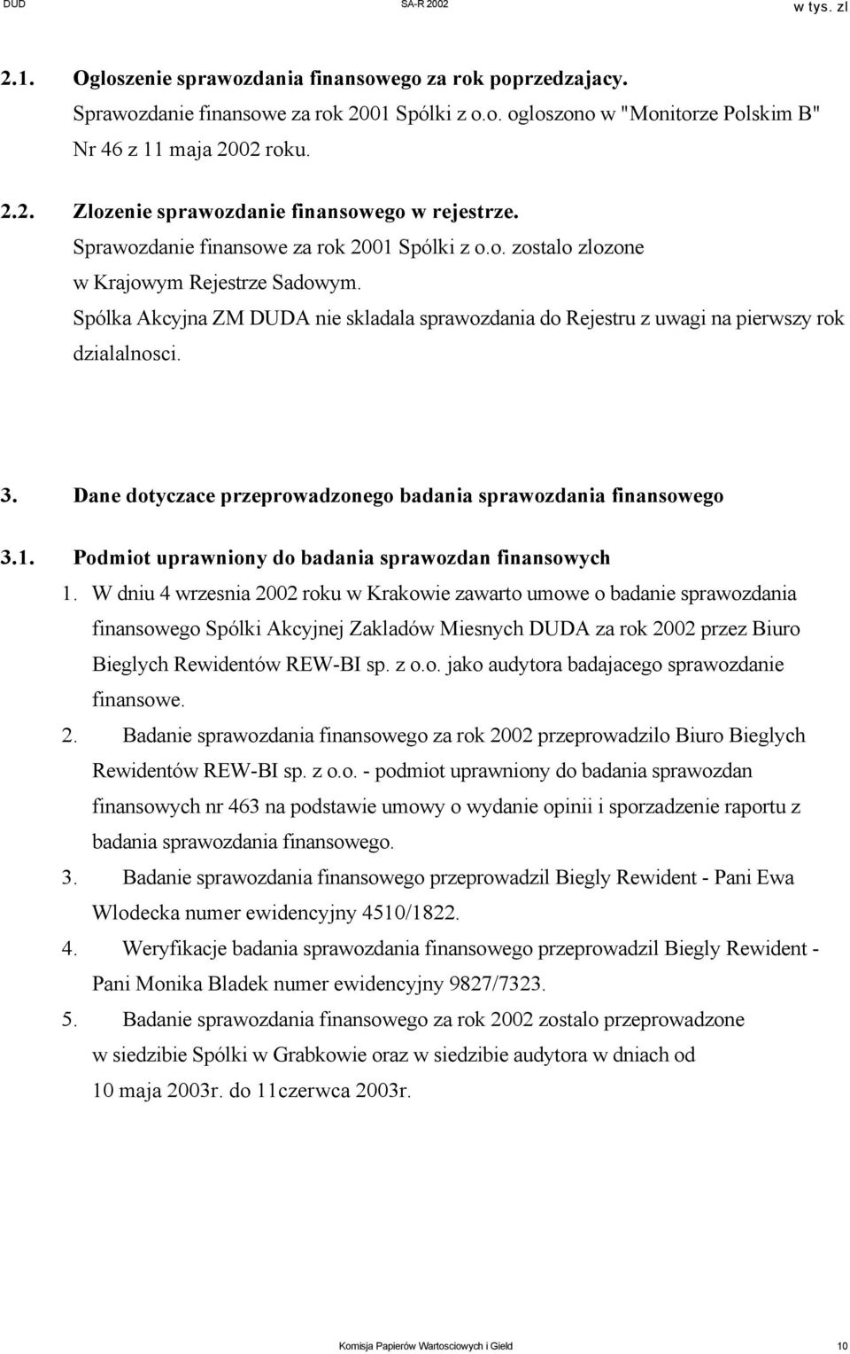 Dane dotyczace przeprowadzonego badania sprawozdania finansowego 3.1. Podmiot uprawniony do badania sprawozdan finansowych 1.