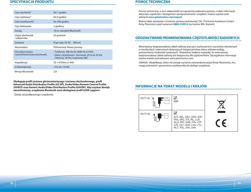 khz Wersja Bluetooth 2.