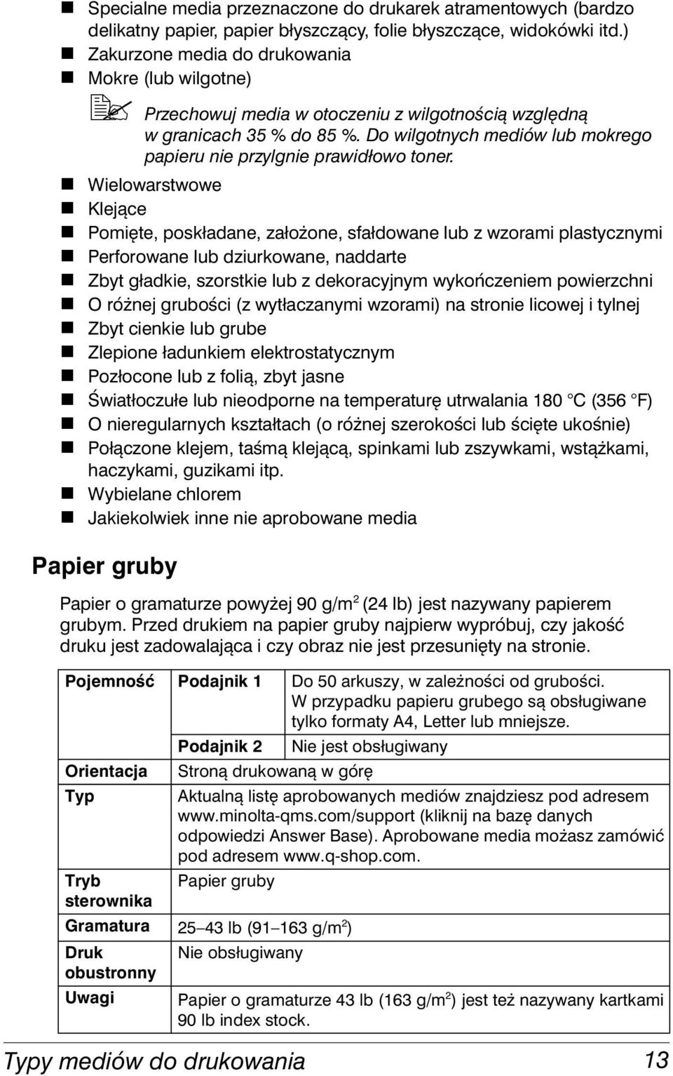 Do wilgotnych mediów lub mokrego papieru nie przylgnie prawidłowo toner.