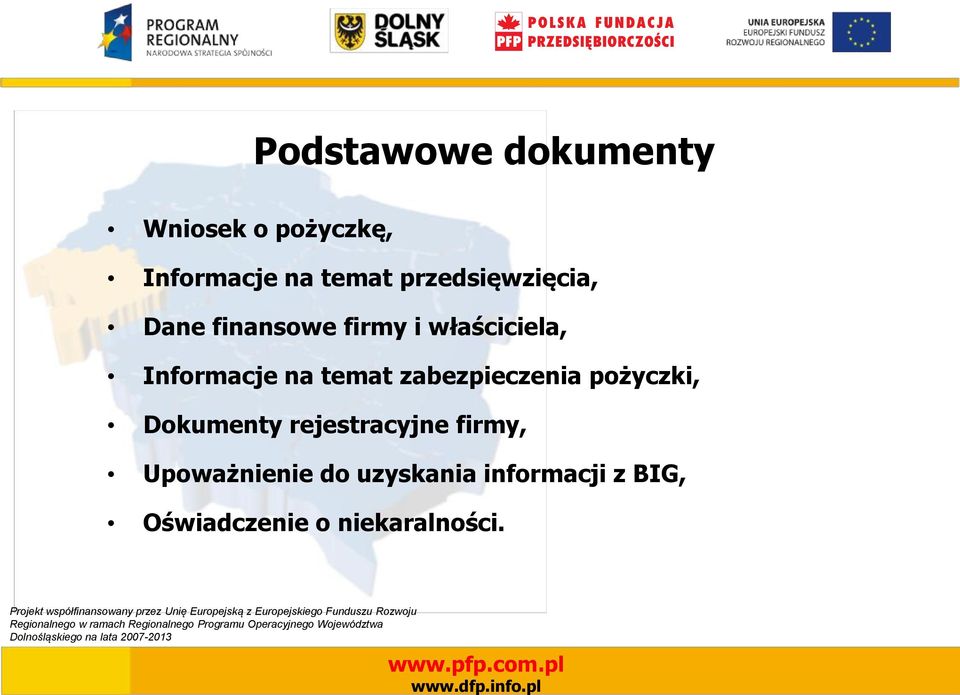 na temat zabezpieczenia pożyczki, Dokumenty rejestracyjne firmy,