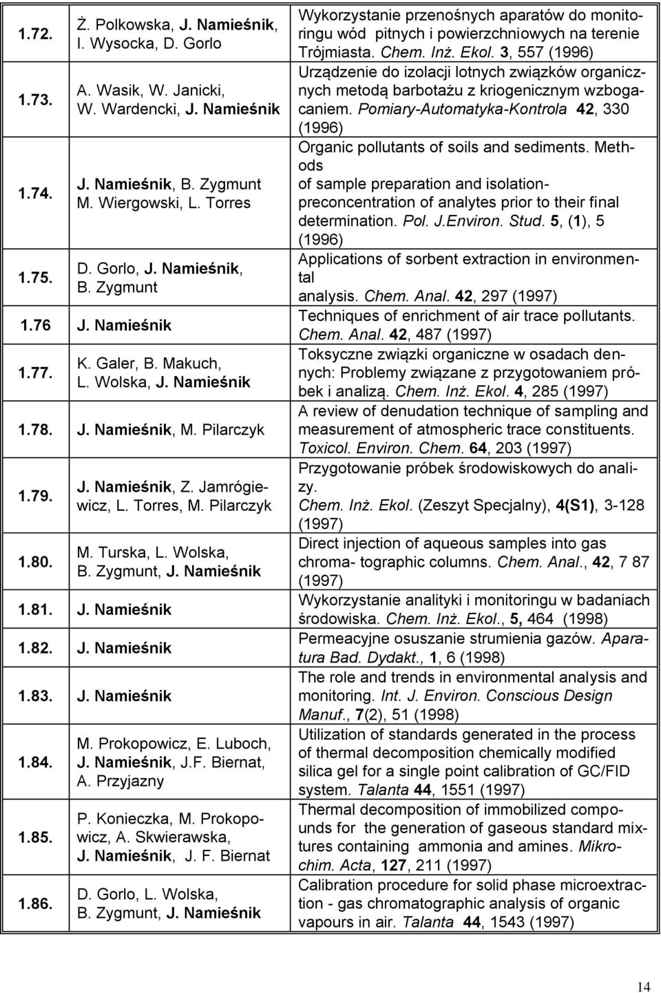 Konieczka, M. Prokopowicz, A. Skwierawska,, J. F. Biernat D. Gorlo, L. Wolska, B. Zygmunt, Wykorzystanie przenośnych aparatów do monitoringu wód pitnych i powierzchniowych na terenie Trójmiasta. Chem.